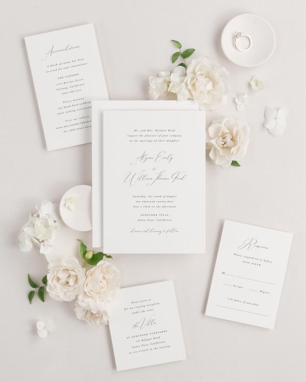 Alyssa wedding invitations flat lay with