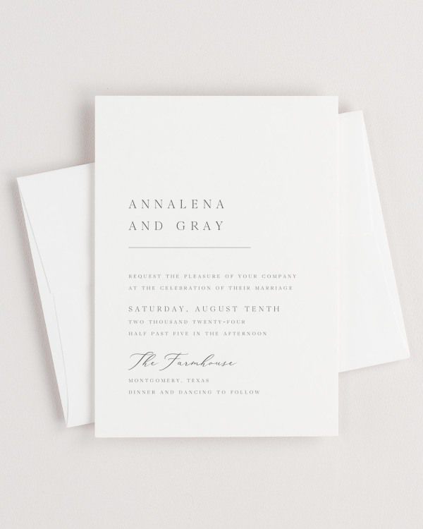 Simple close-up of Annalena invitation with an envelope.