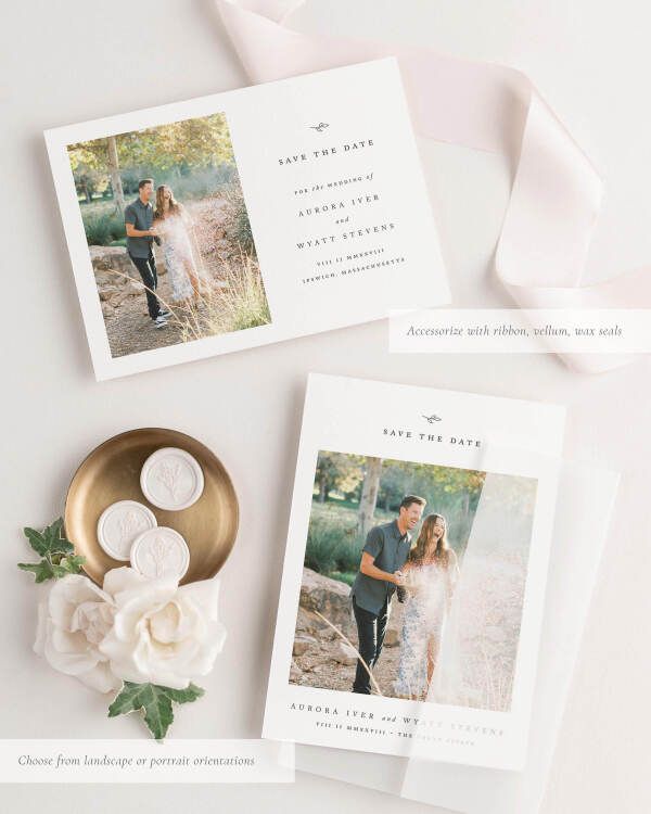 Aurora Photo Save the Date with Silk Ribbon