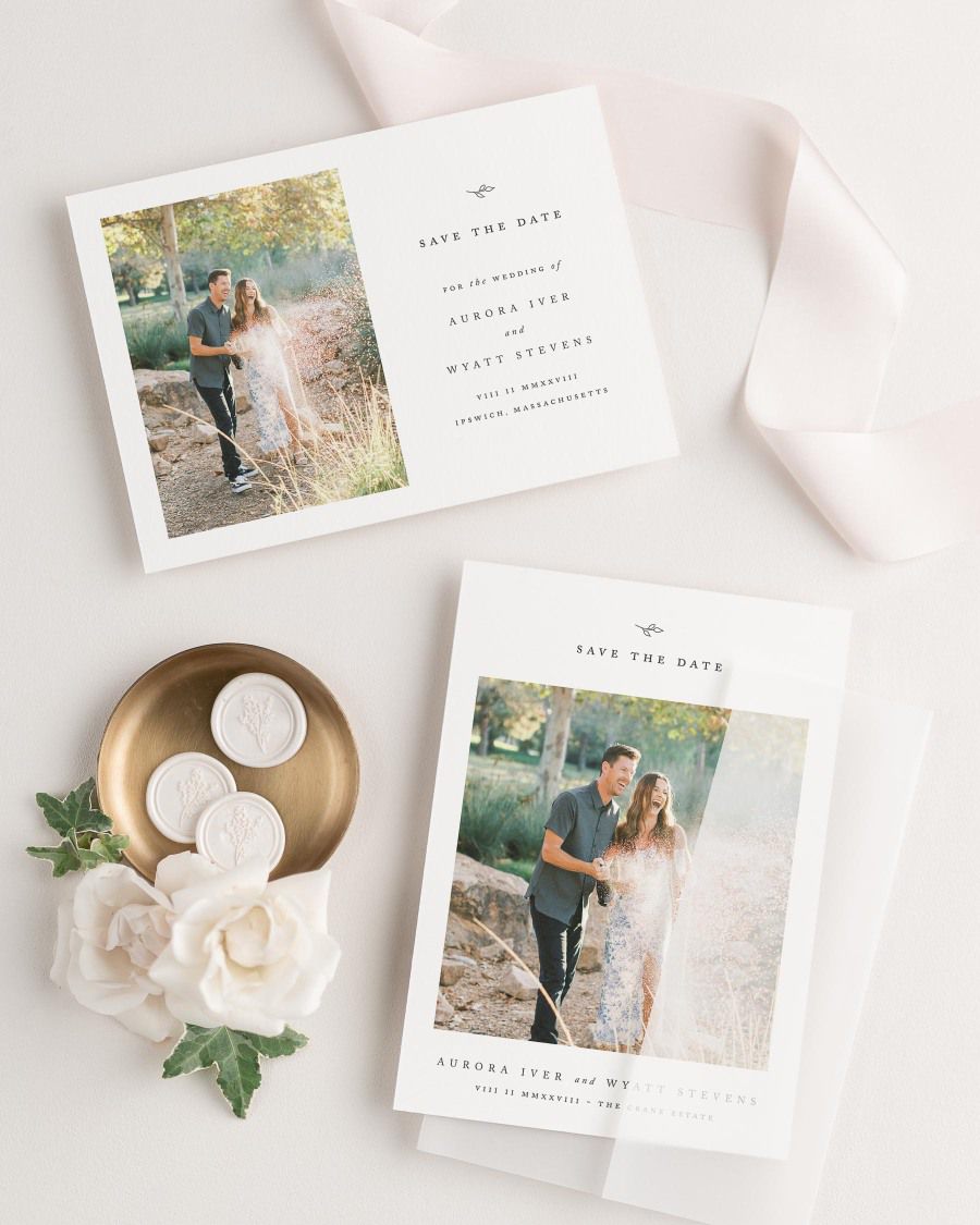 Aurora Photo Save the Date with Silk Ribbon