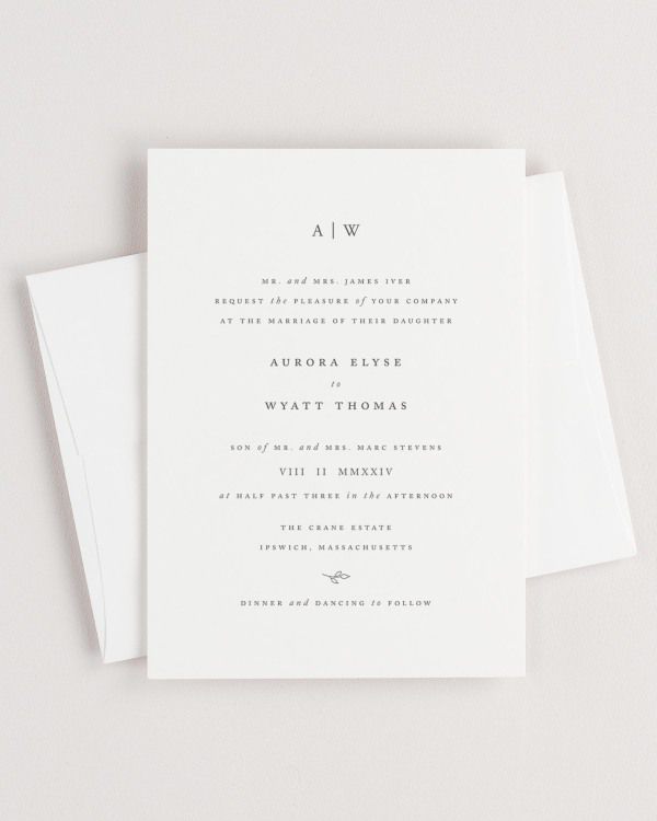 Simple close-up of Aurora invitation with an envelope.