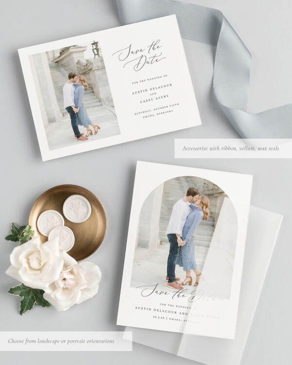 Austin Photo Save the Date with Silk Ribbon