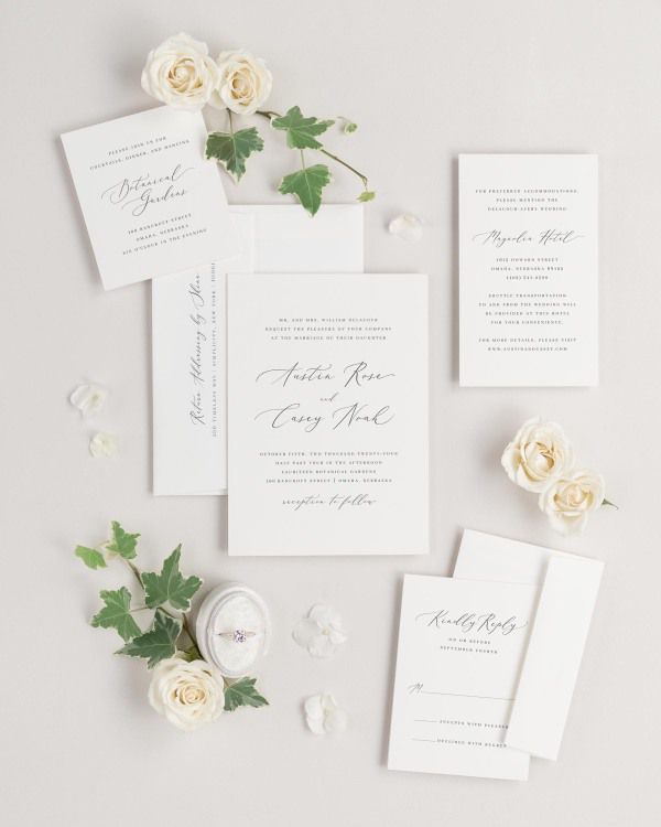 Austin wedding invitations flat lay with
