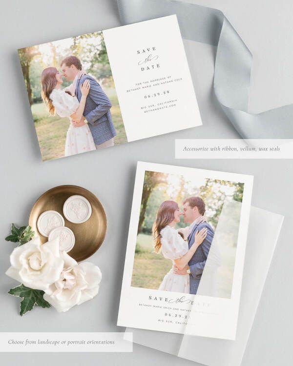 Bethany Photo Save the Date with Silk Ribbon