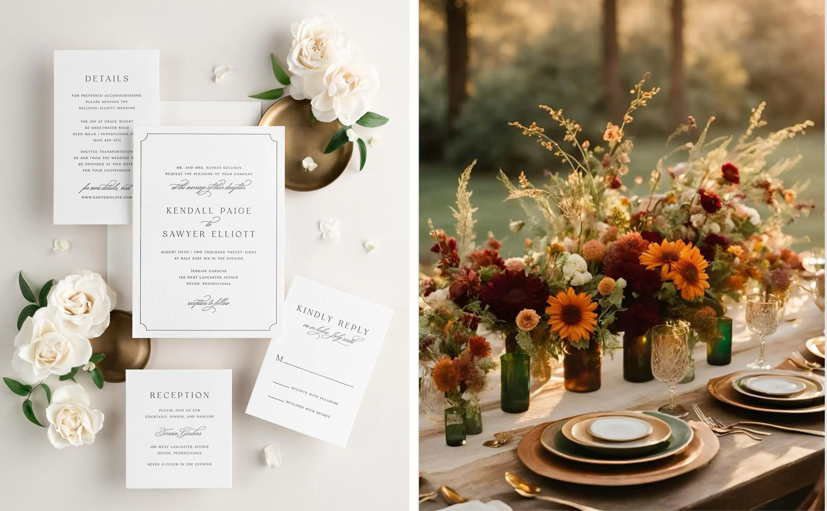 2025 Fall Wedding Inspiration Collage with Kendall Wedding Invitations
