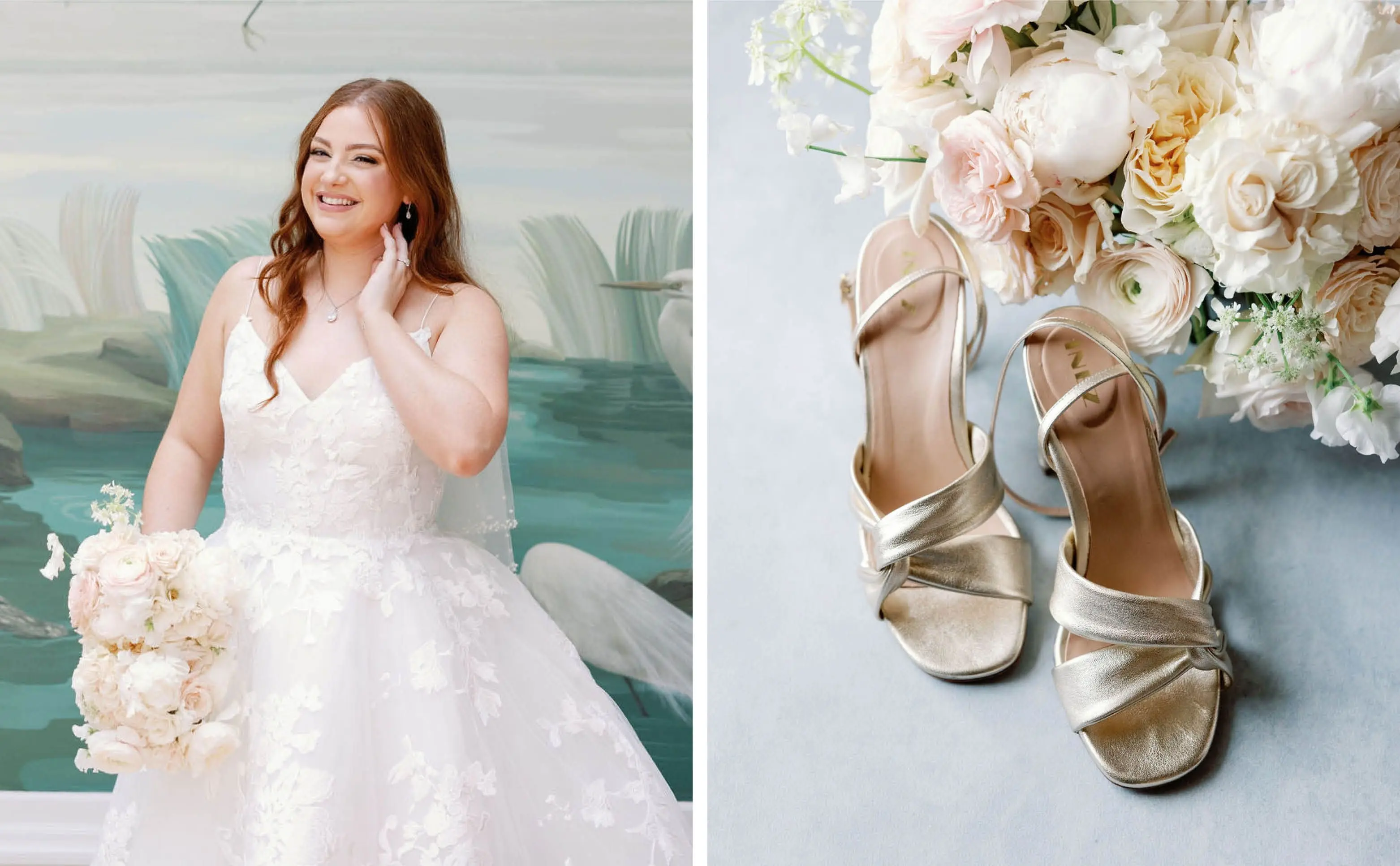 The Bride | The Bride's Gold Shoes and Bouquet