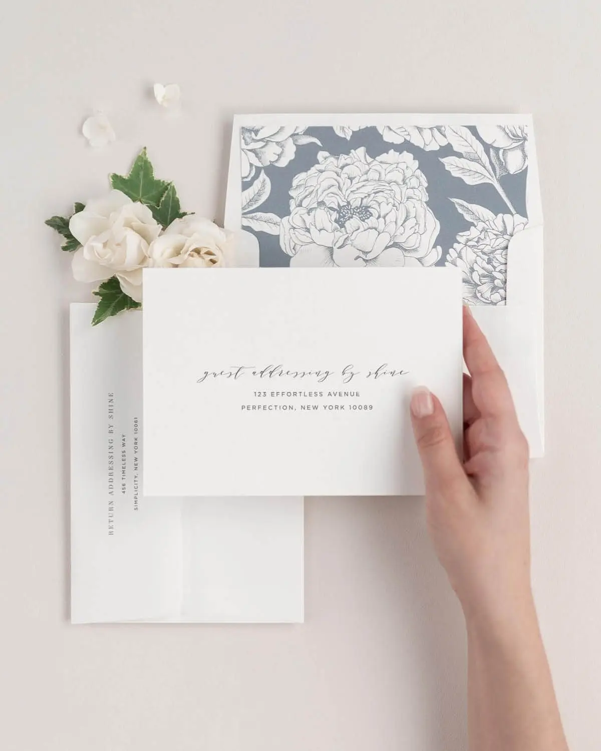 Amelia Save the Date Envelopes with Guest and Return Addressing and Blooms Envelope Liners