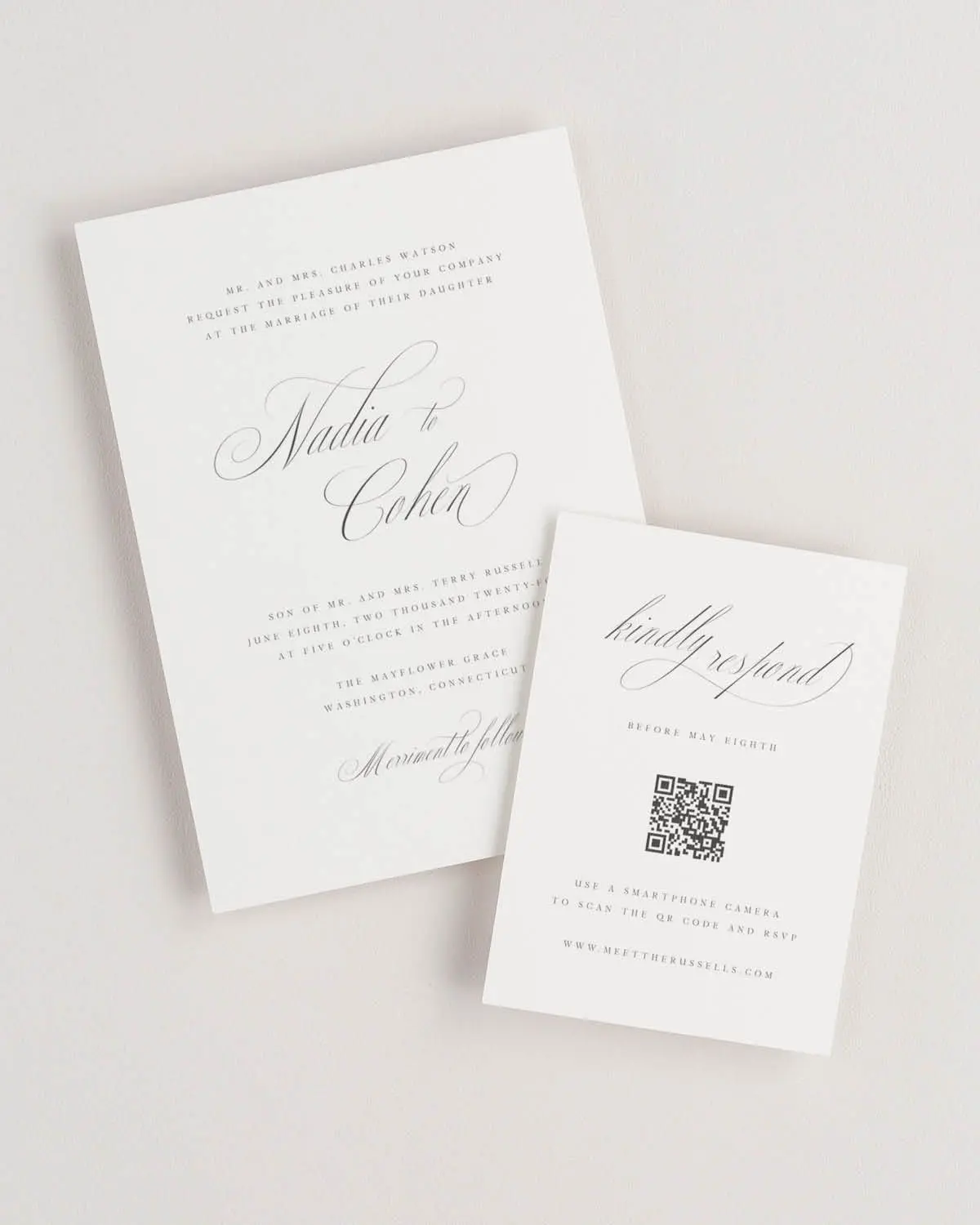 Nadia Wedding Invitation and RSVP Card with QR code