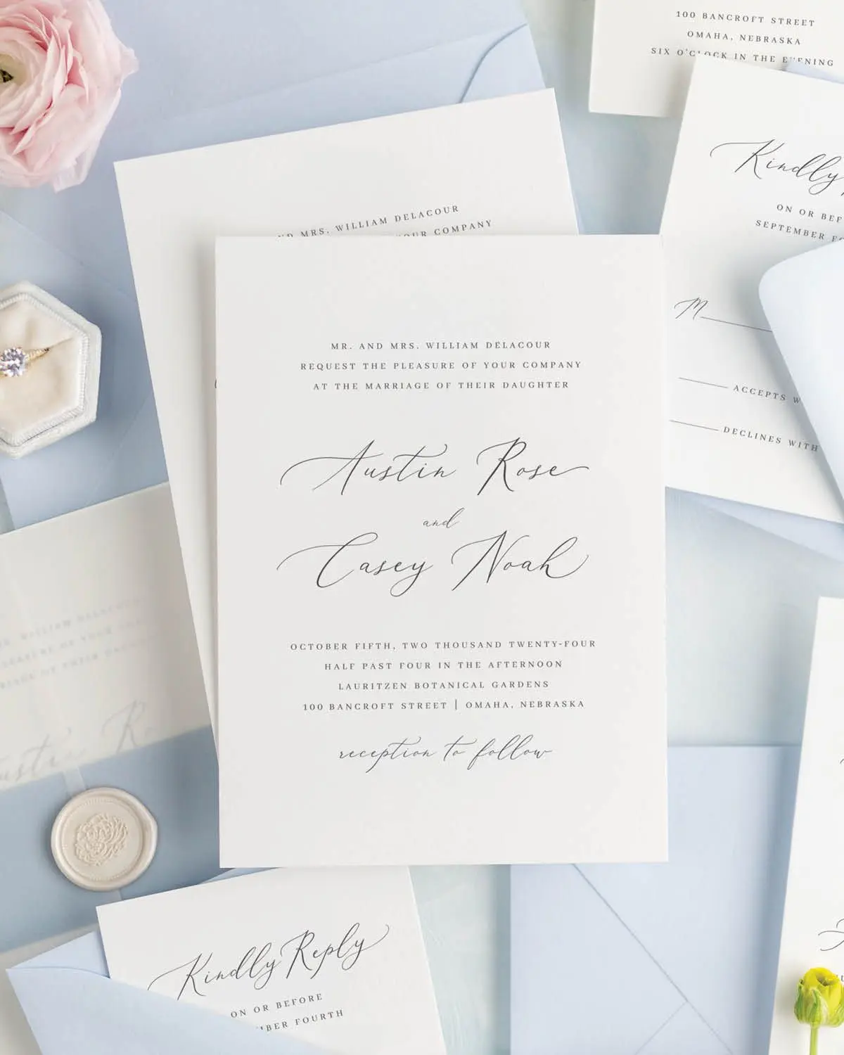 Austin Wedding Invitations with Sky Envelopes
