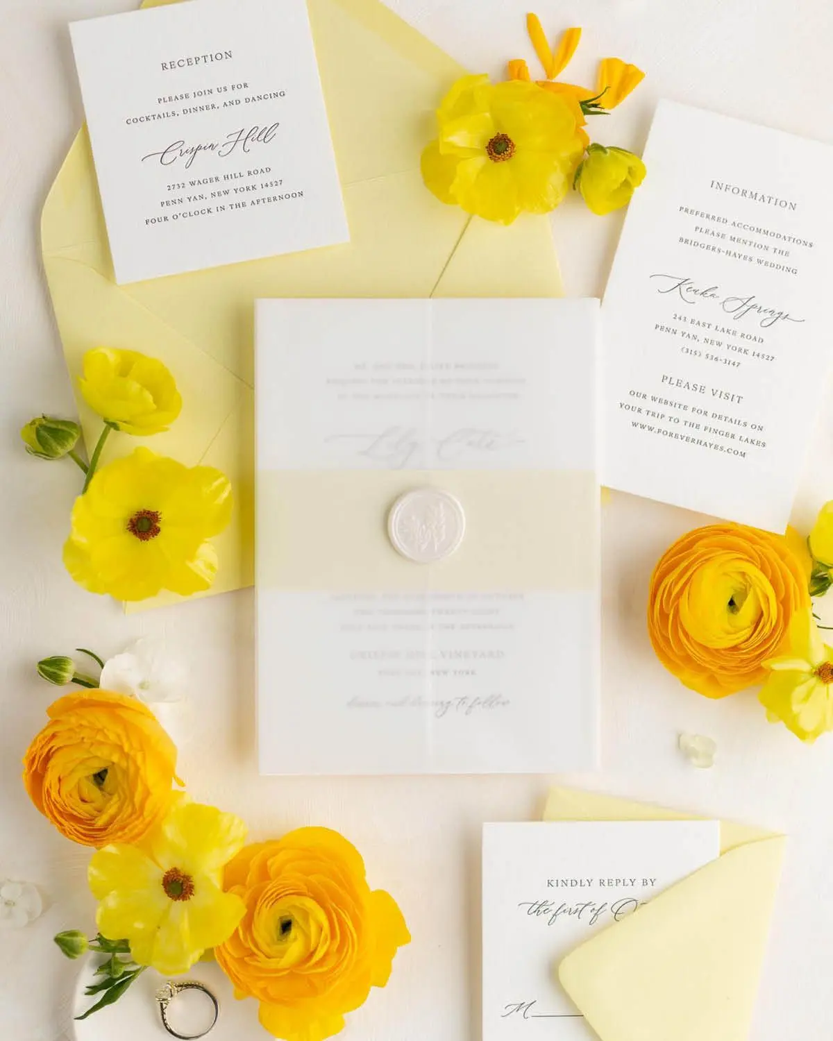 Lily Wedding Invitations styled with Limoncello Envelopes