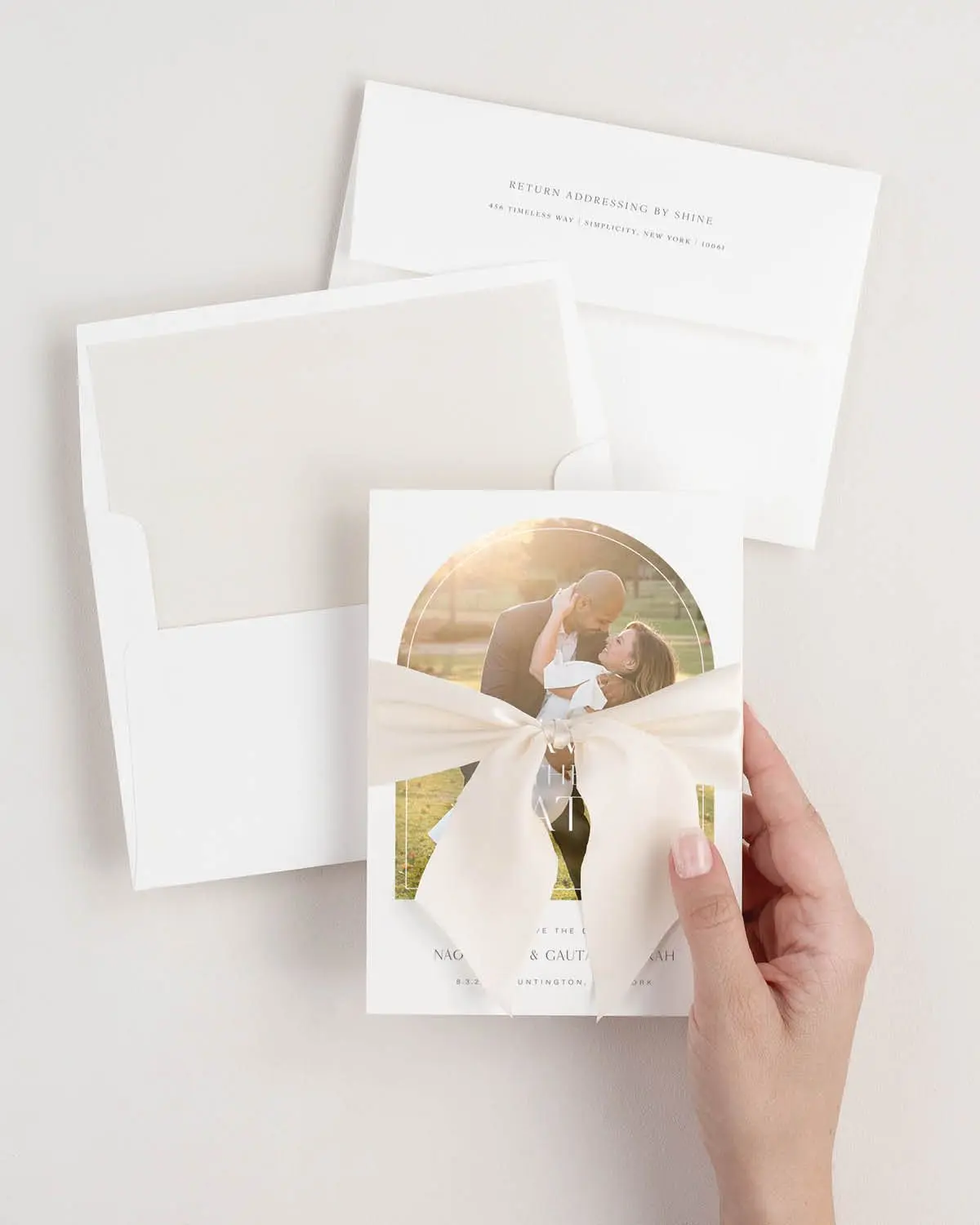 Naomi Photo Save the Dates with Cashmere Ribbon