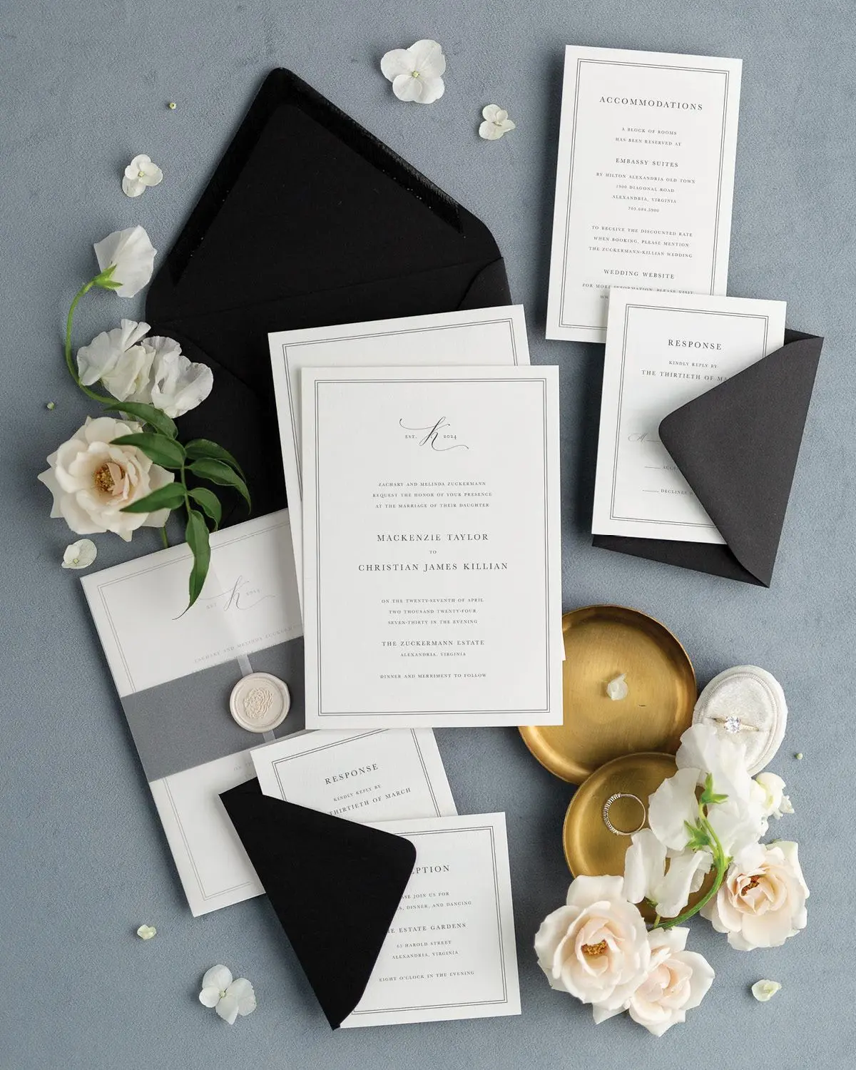 Mackenzie Wedding Invitation Suite with Onyx Envelopes