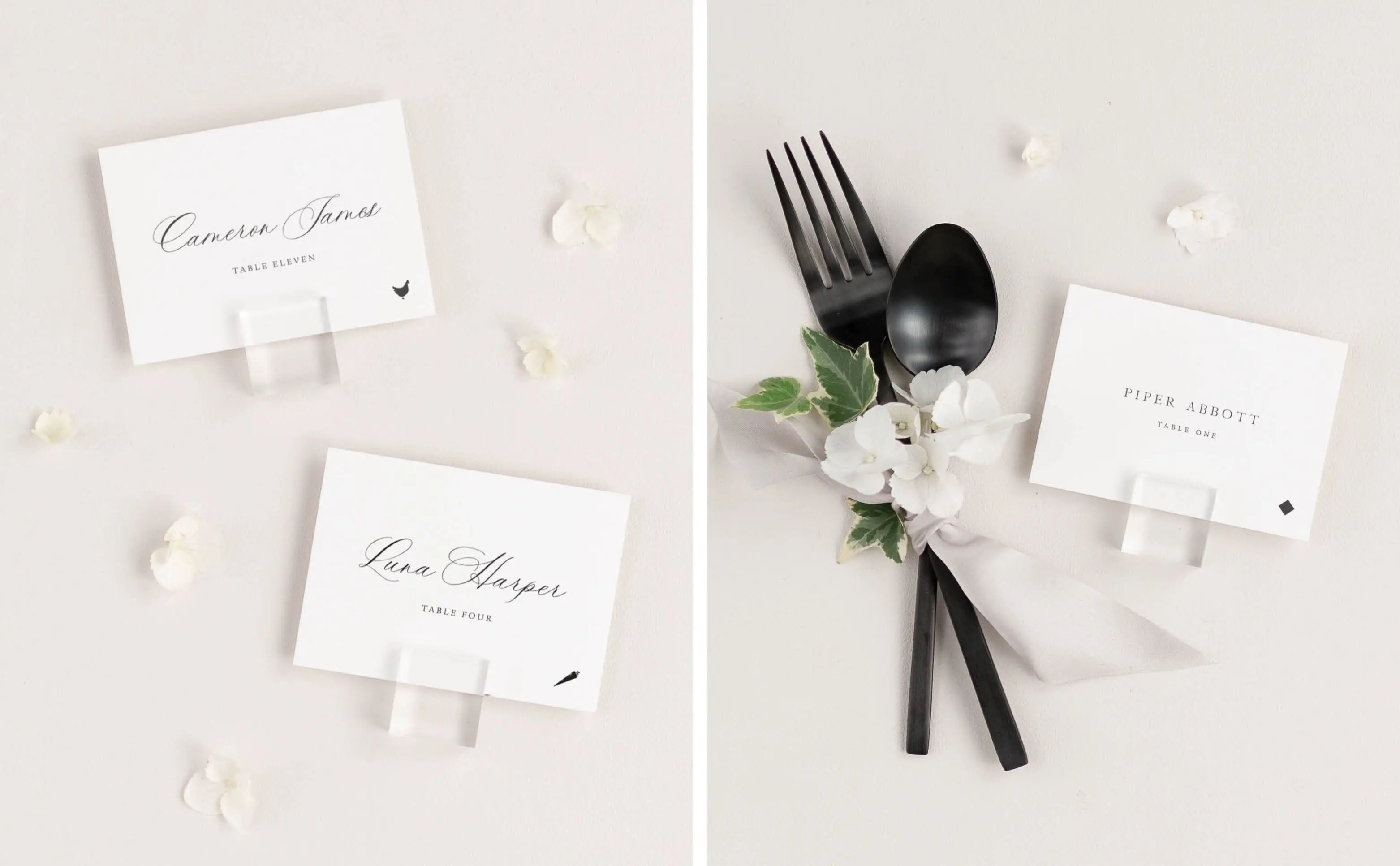 Place Cards with Icon Meal Indicators | Place Card with Shape Meal Indicator