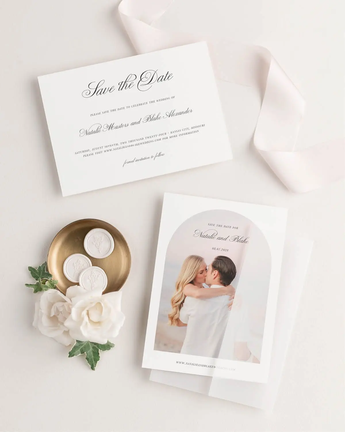 Classic Script Save the Dates and Photo Save the Dates