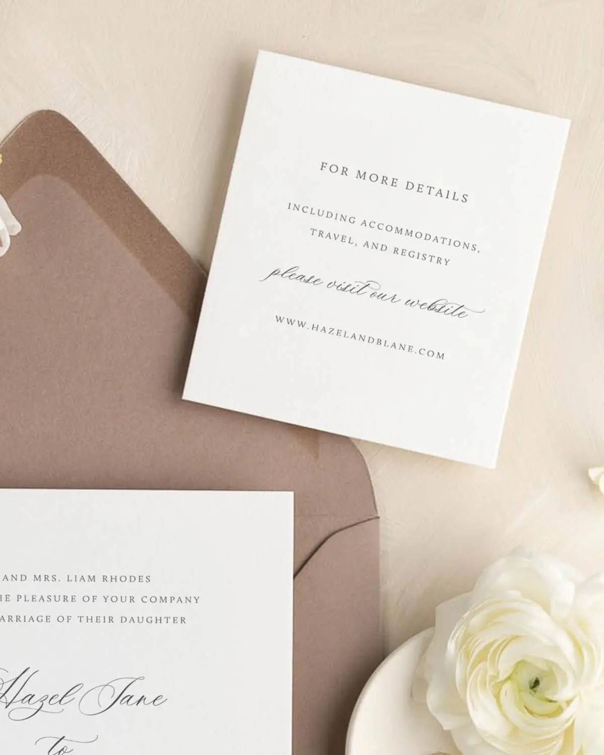 Hazel Small Enclosure used as a Wedding Website Card