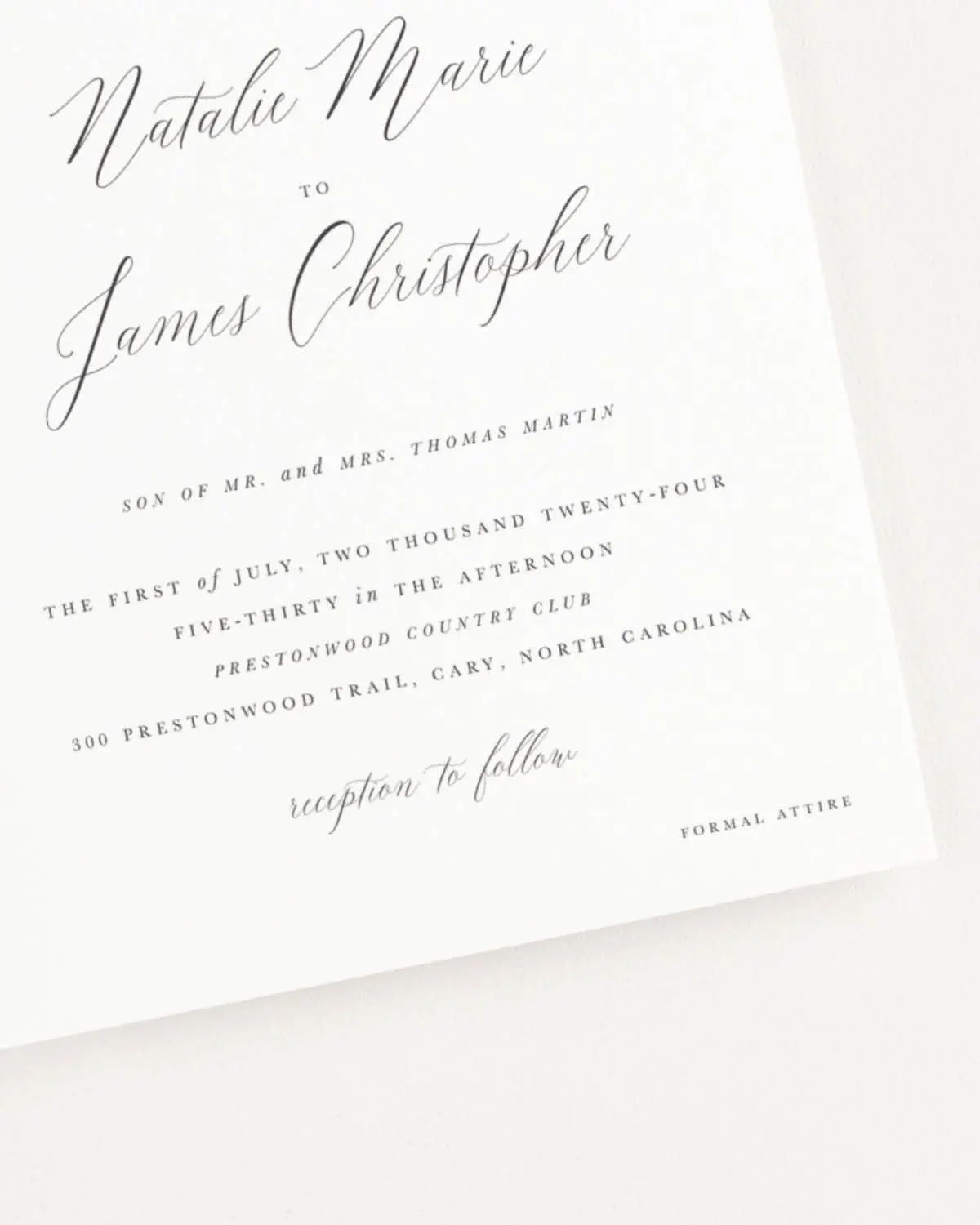 Natalie Wedding Invitation with Attire Note