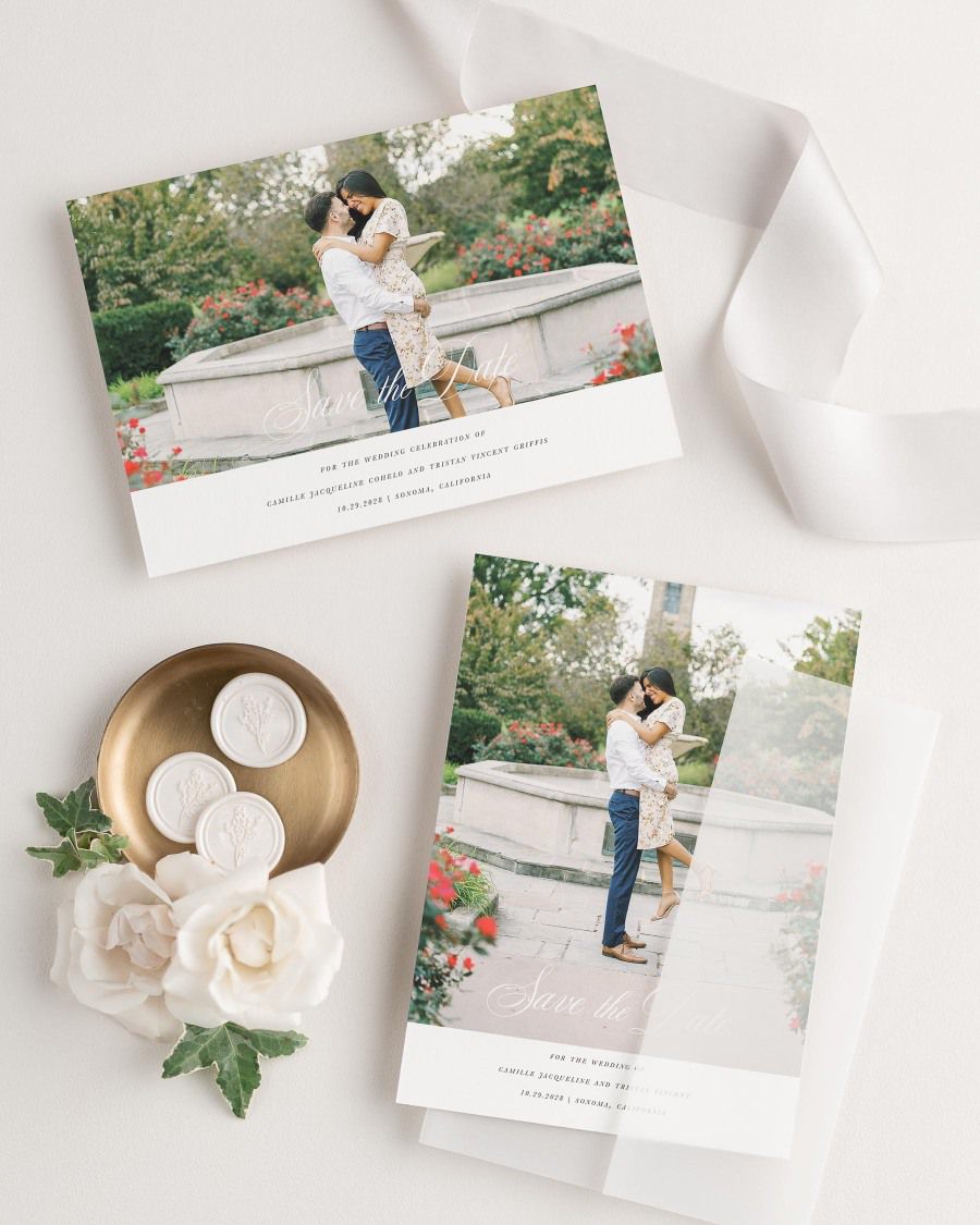 Camille Photo Save the Date with Silk Ribbon