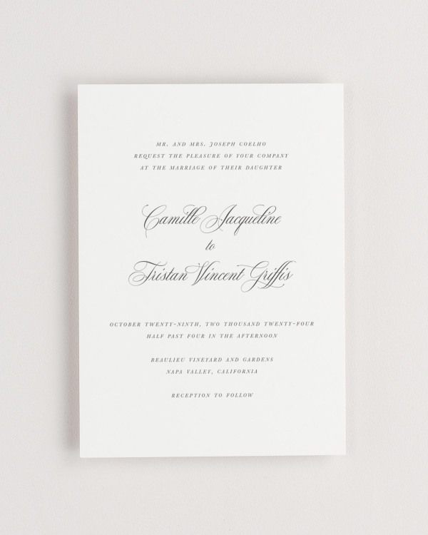 Simple close-up of Camille invitation.