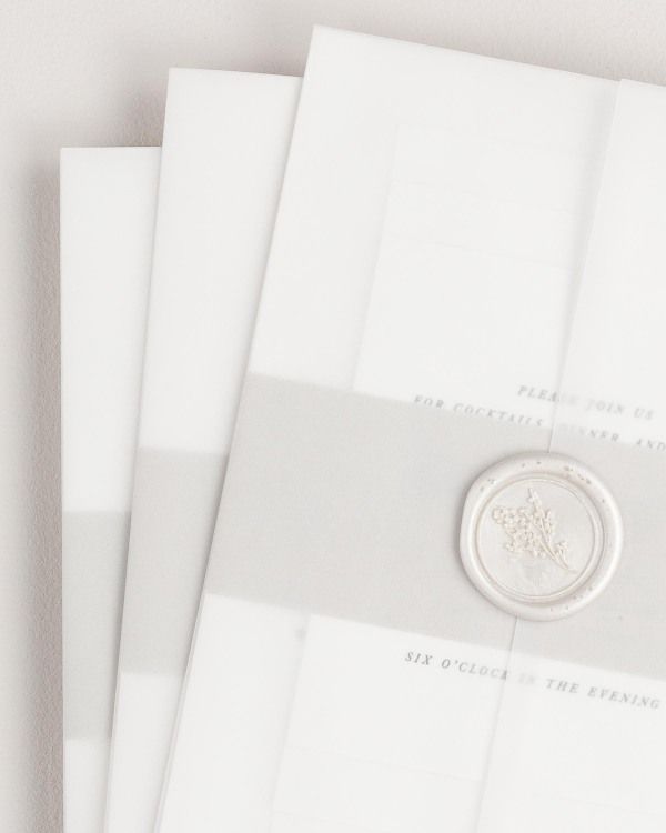 Camille invitations with vellum jackets and wax seal