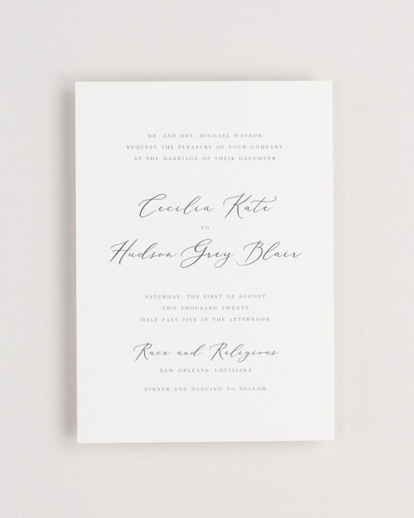 Simple close-up of Cecilia invitation.