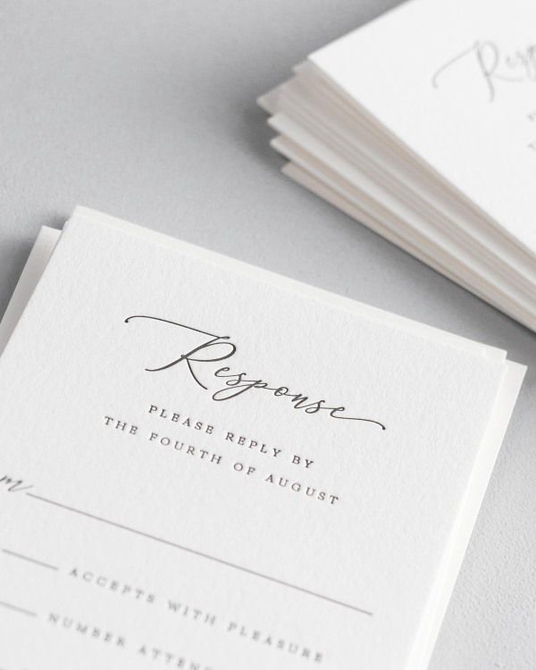 Dreamy close up shot of Chelsea response cards. Deep impressions in the paper are a result of the letterpress printing process.