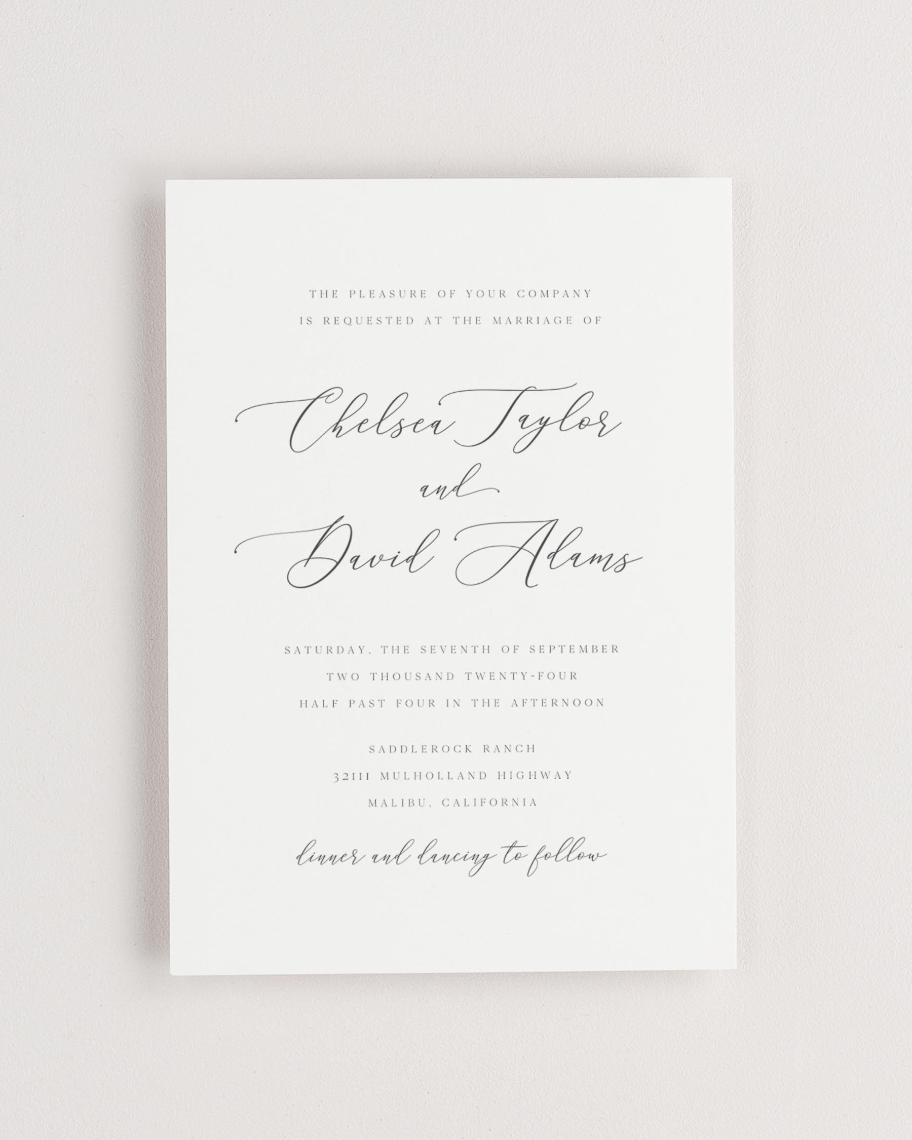 Simple close-up of Chelsea invitation.