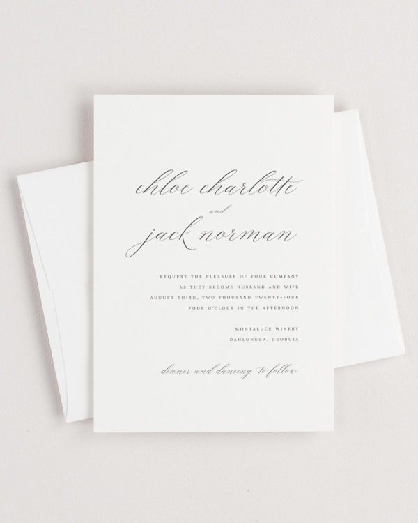 Simple close-up of Chloe invitation with an envelope.