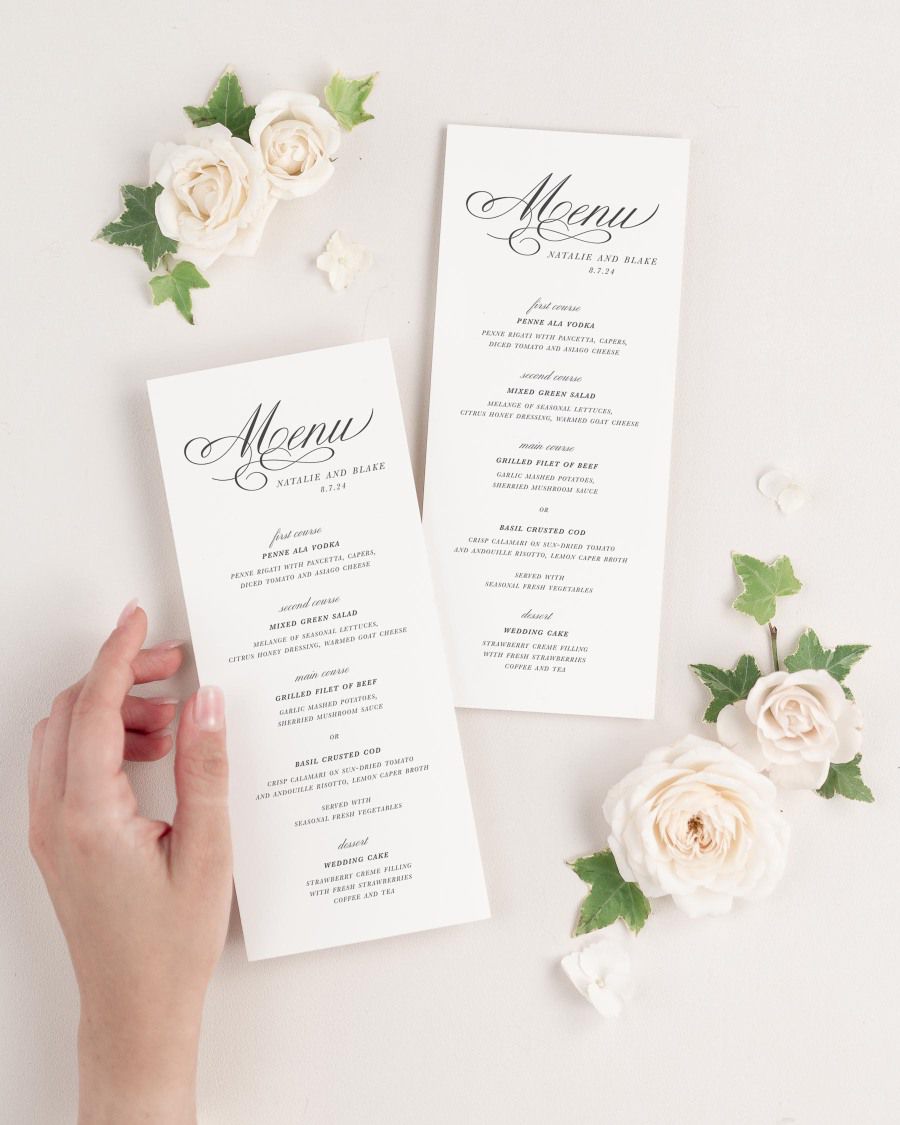 Classic Script Wedding Menus Shine Wedding Invitations