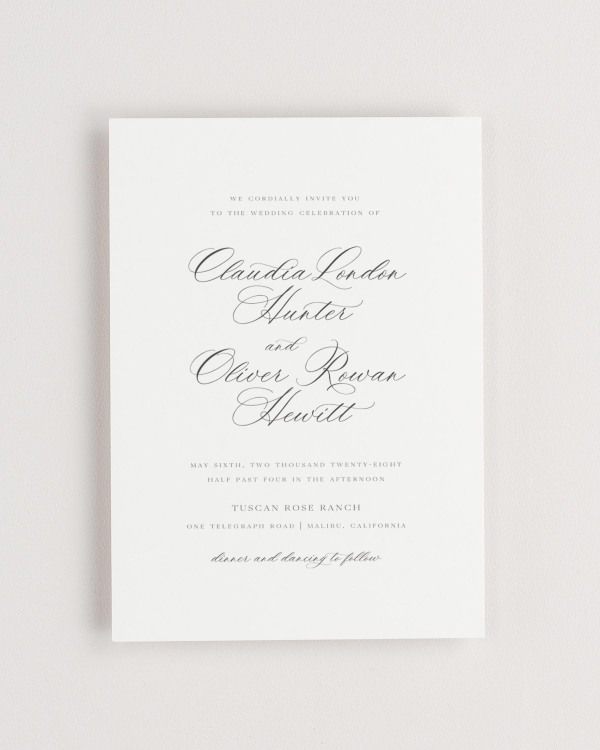 Simple close-up of Claudia invitation.