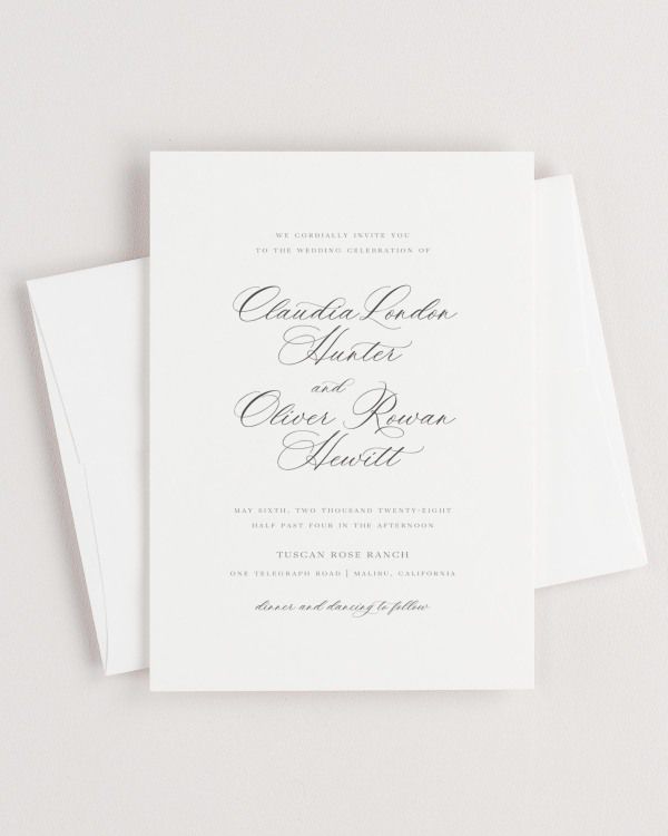 Simple close-up of Claudia invitation with an envelope.
