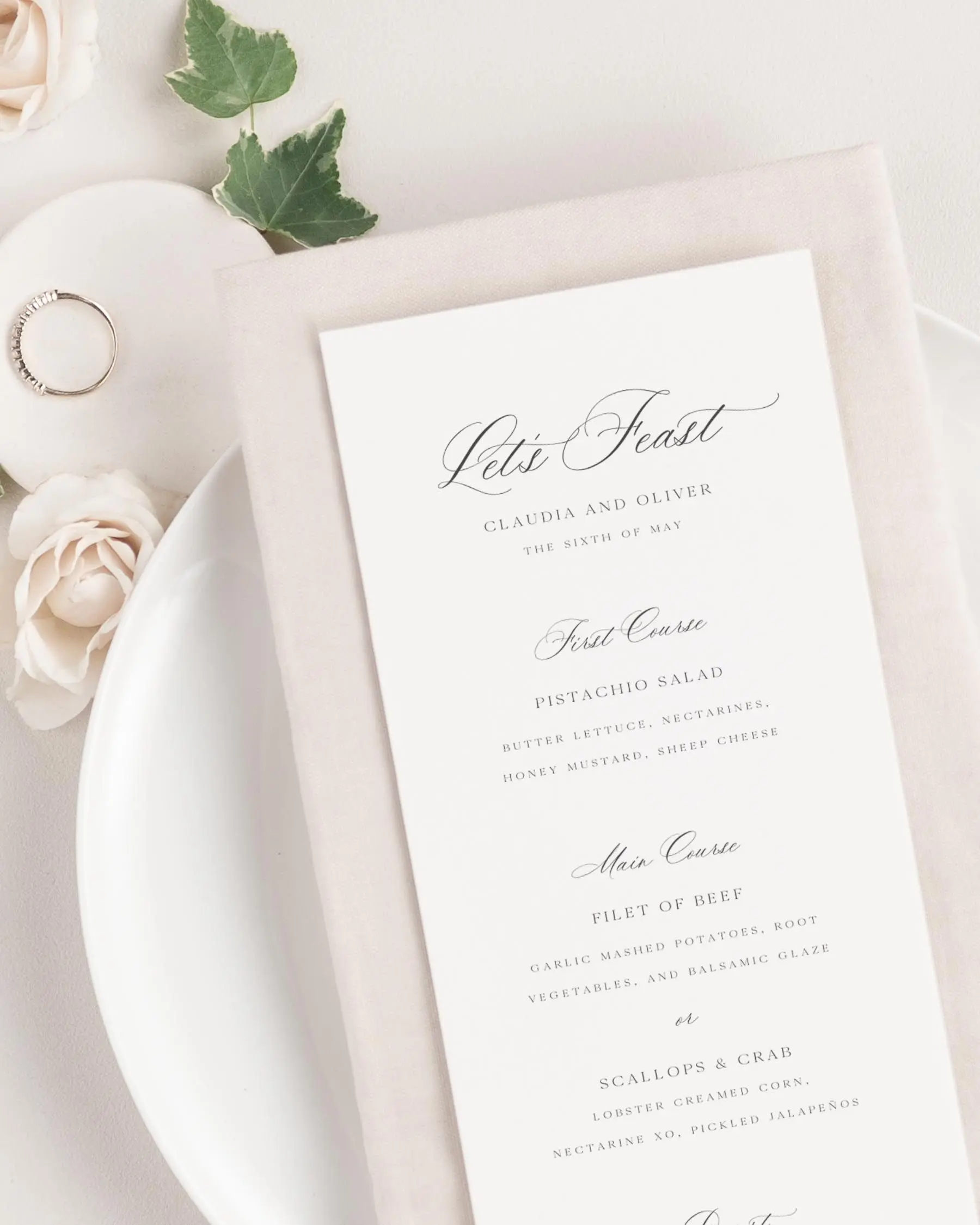 Claudia Wedding Menu