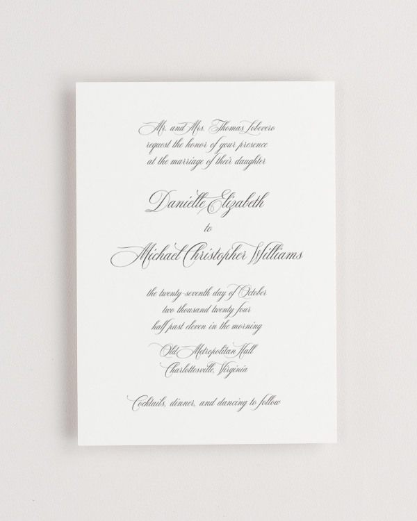 Simple close-up of Danielle invitation.