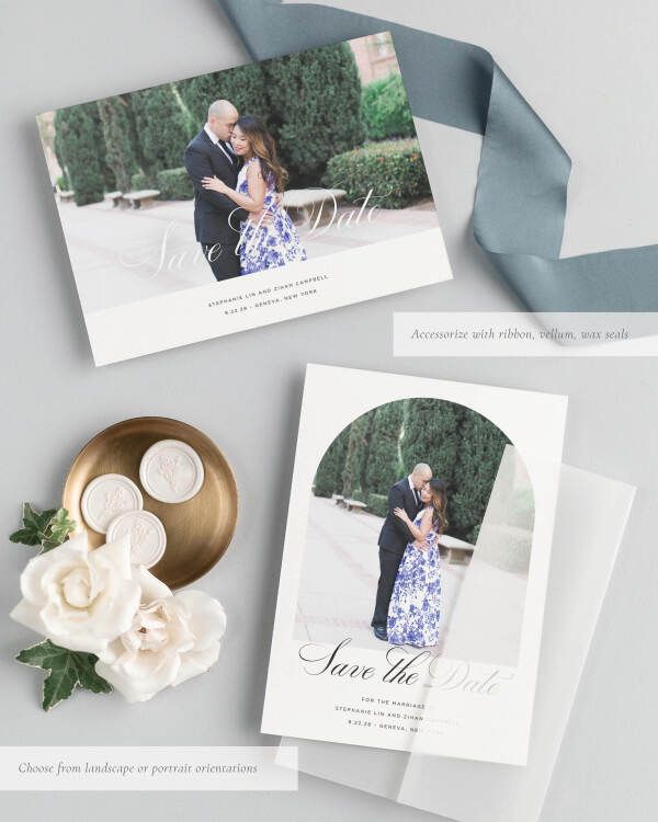 Delicate Elegance Photo Save the Date with Silk Ribbon