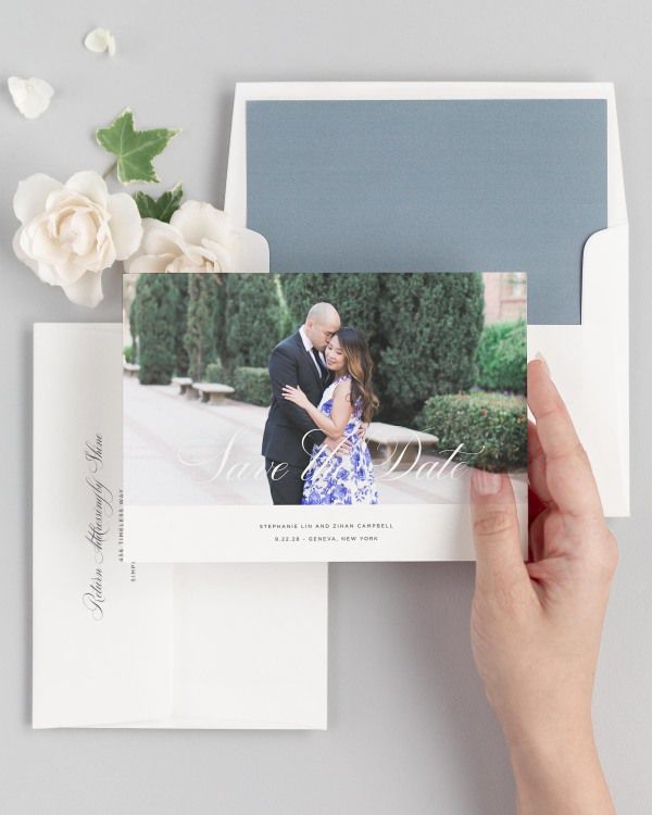 Delicate Elegance Photo Save the Dates with Envelope Liner