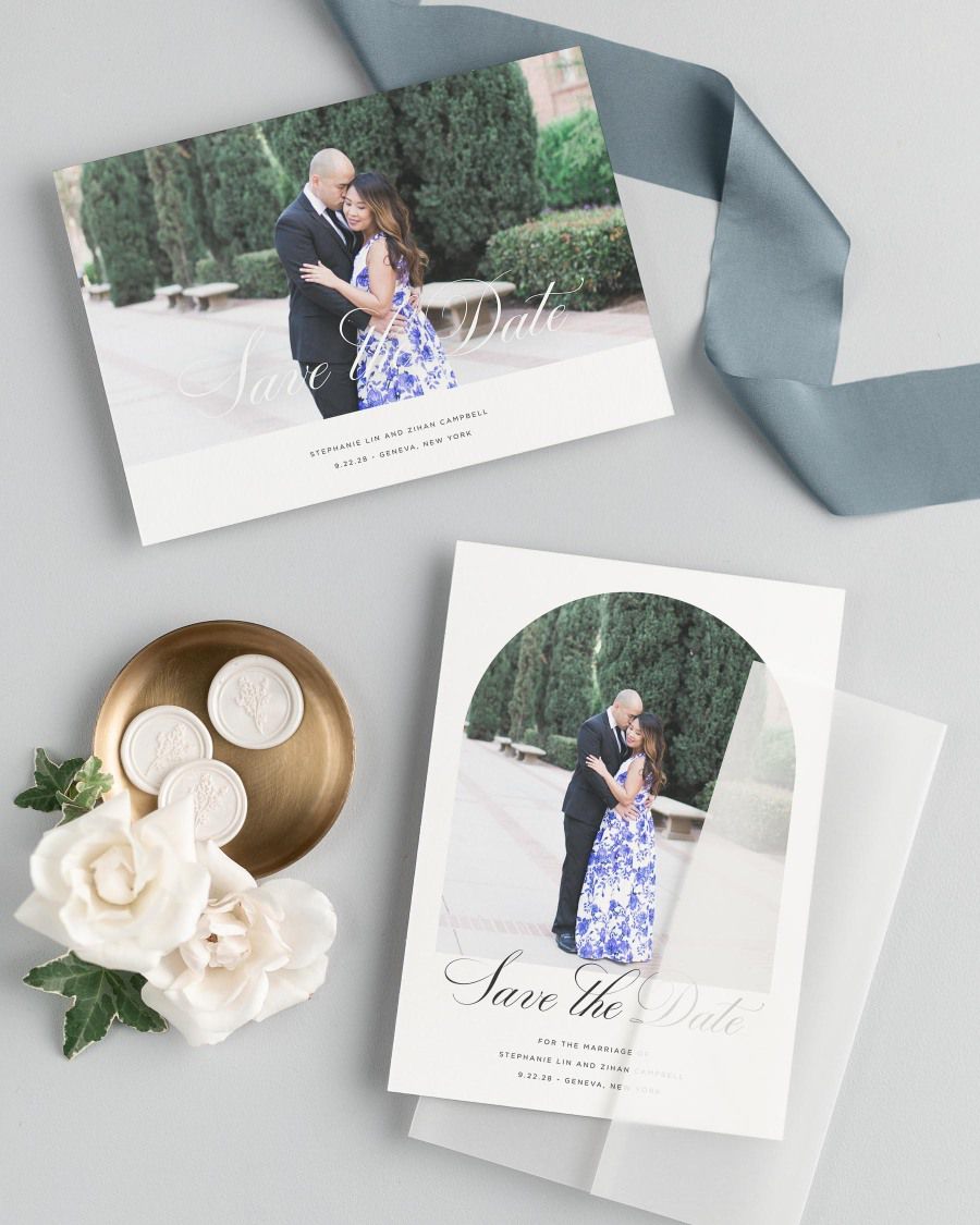 Delicate Elegance Photo Save the Date with Silk Ribbon