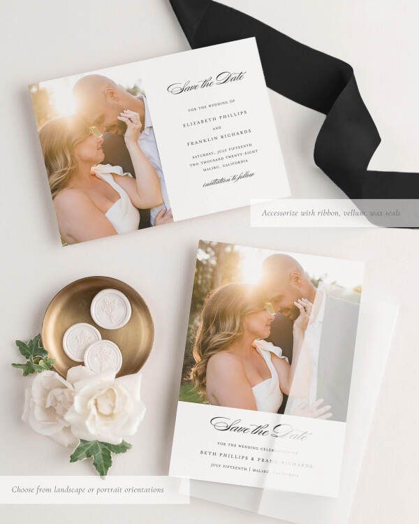 Elizabeth Photo Save the Date with Silk Ribbon