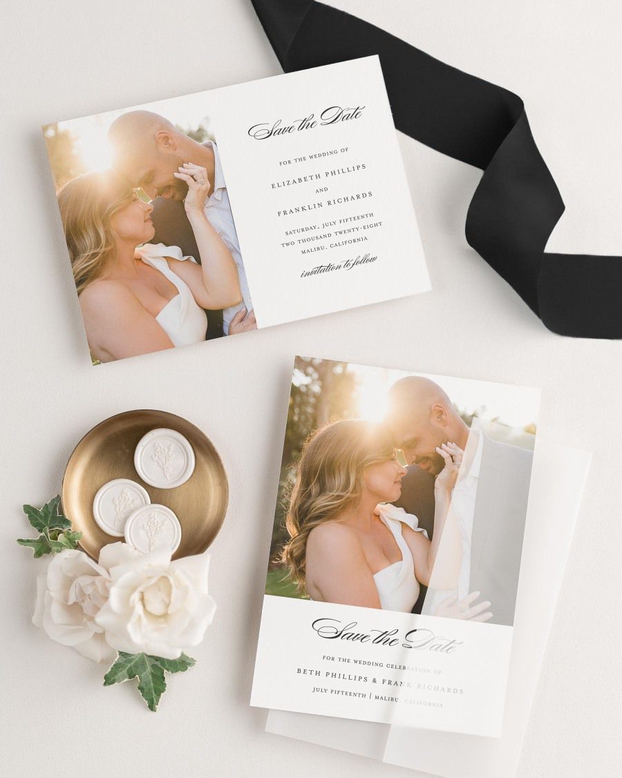 Elizabeth Photo Save the Date with Silk Ribbon