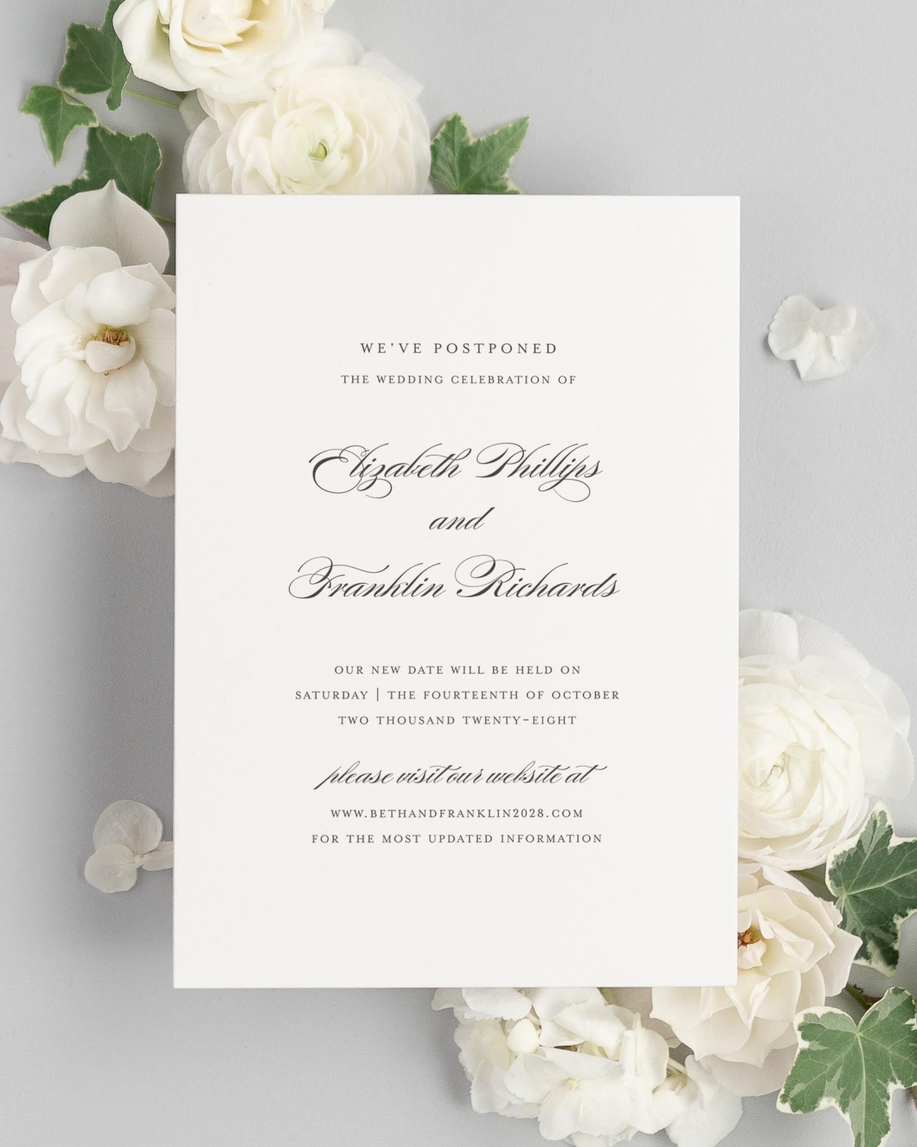 Elizabeth Wedding Postponement Announcements