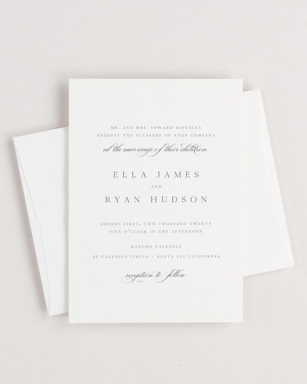 Simple close-up of Ella invitation with an envelope.
