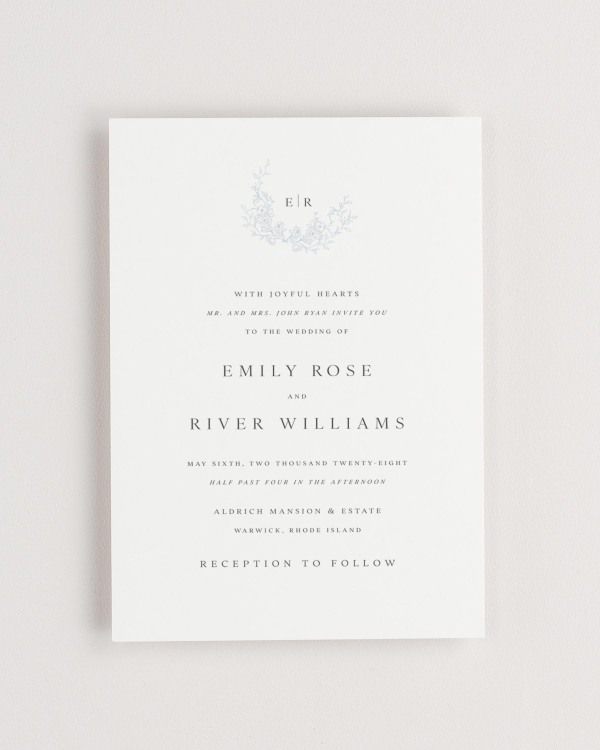 Simple close-up of Emily invitation.