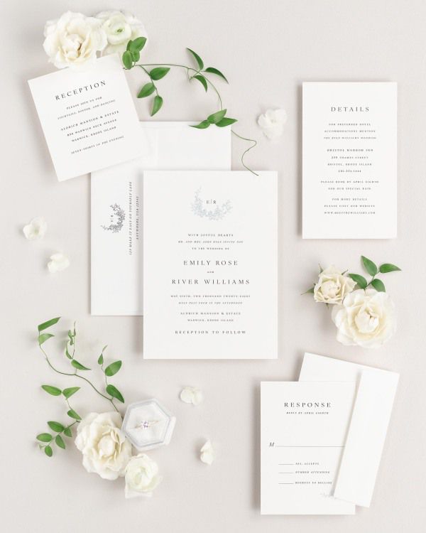 Emily wedding invitations flat lay