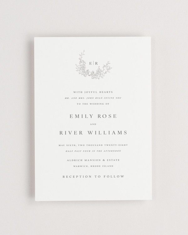 Simple close-up of Emily invitation.