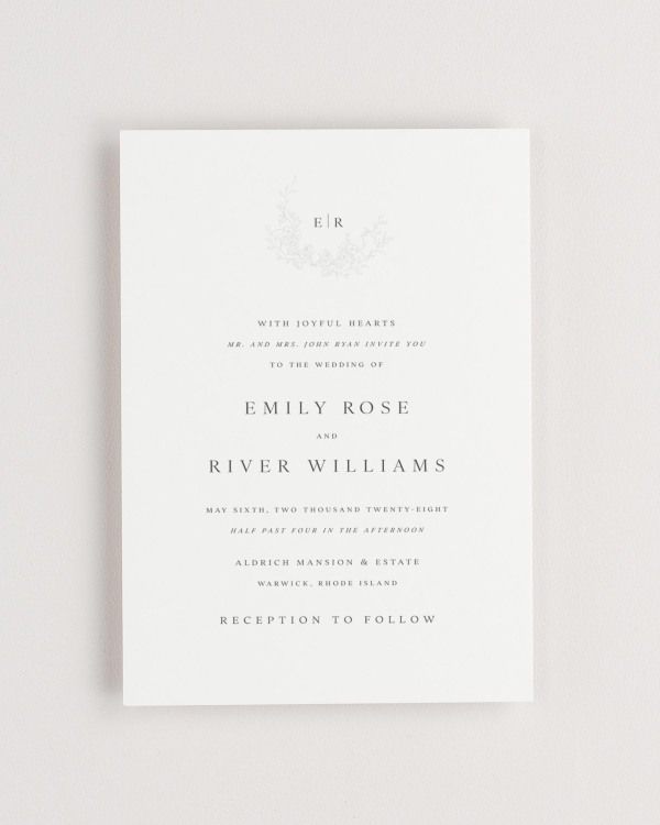 Simple close-up of Emily invitation.