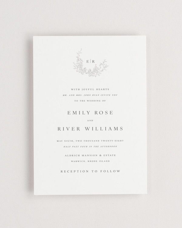 Simple close-up of Emily invitation.