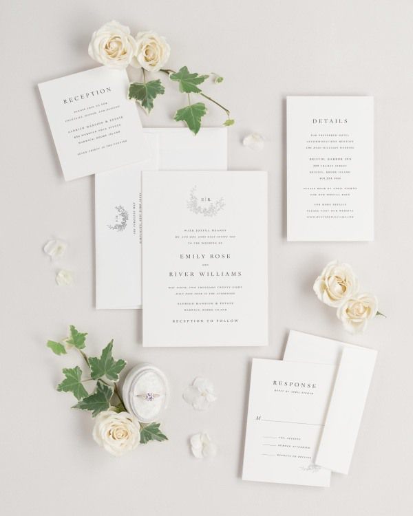 Emily wedding invitations flat lay