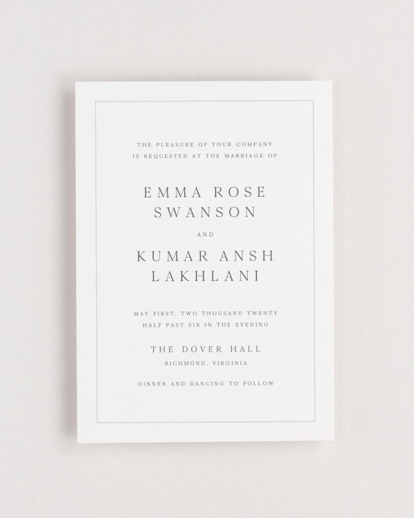 Simple close-up of Emma invitation.