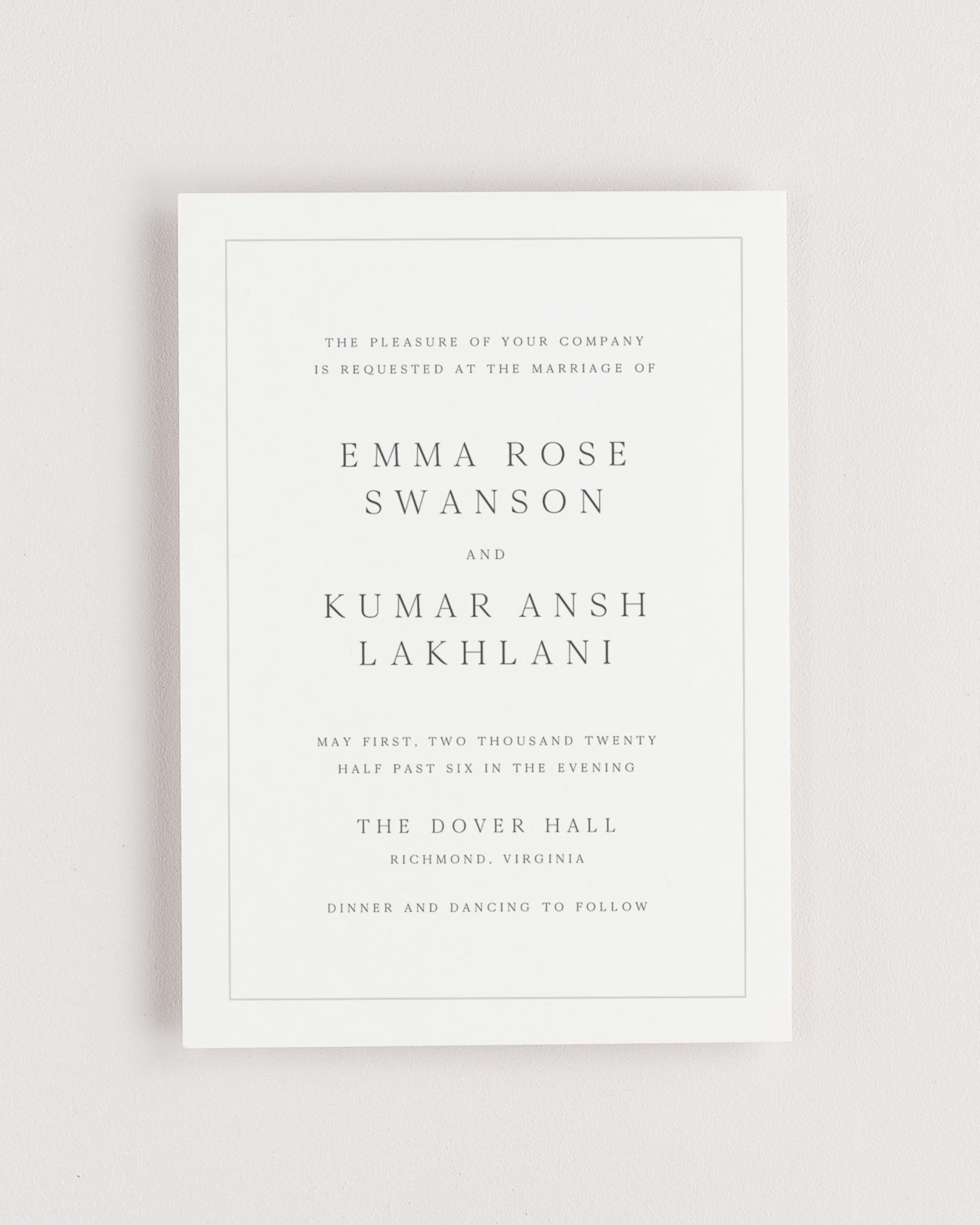 Simple close-up of Emma invitation.