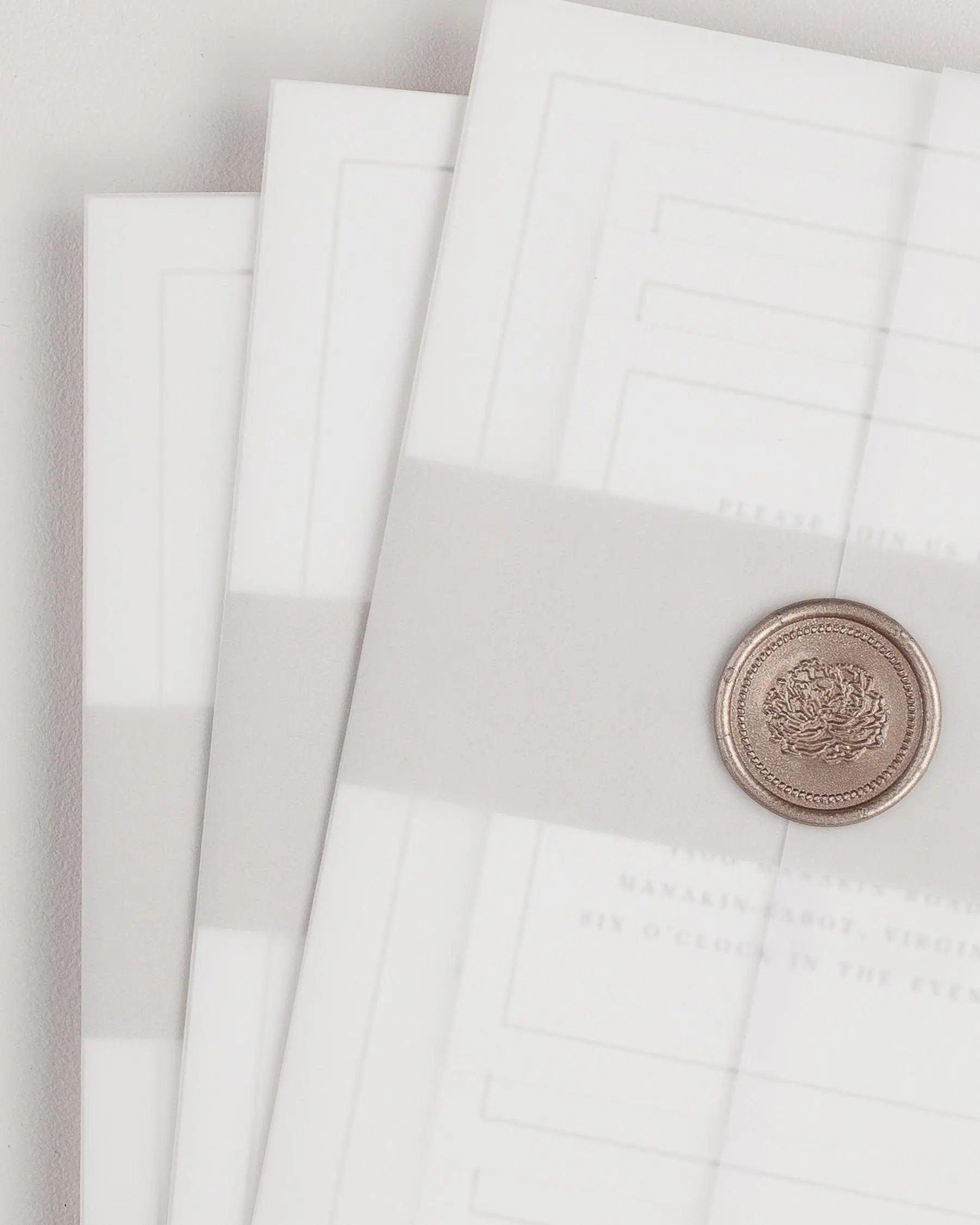 Assembled Emma Wedding Invitation Suite with Vellum Jacket, Belly Band, and Wax Seal