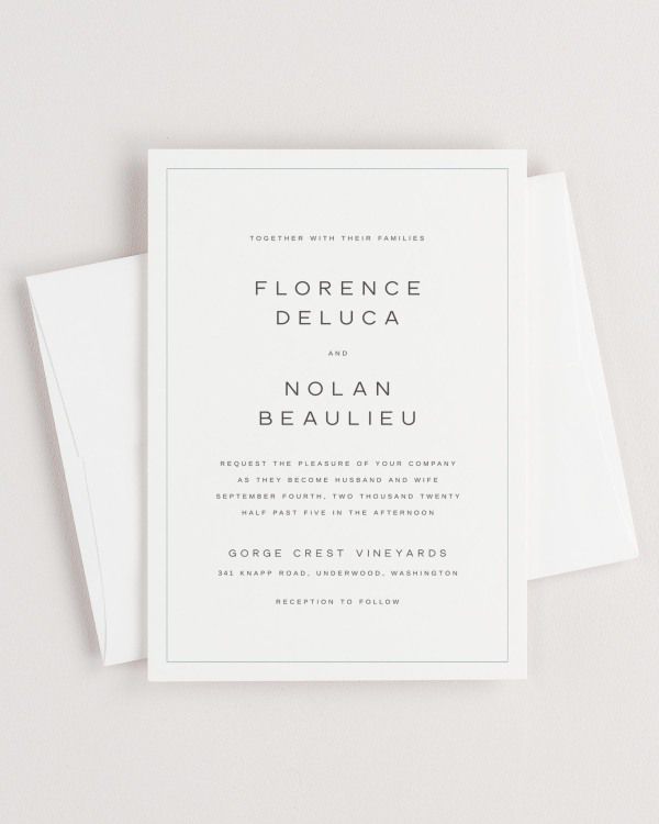 Simple close-up of Florence invitation with an envelope.