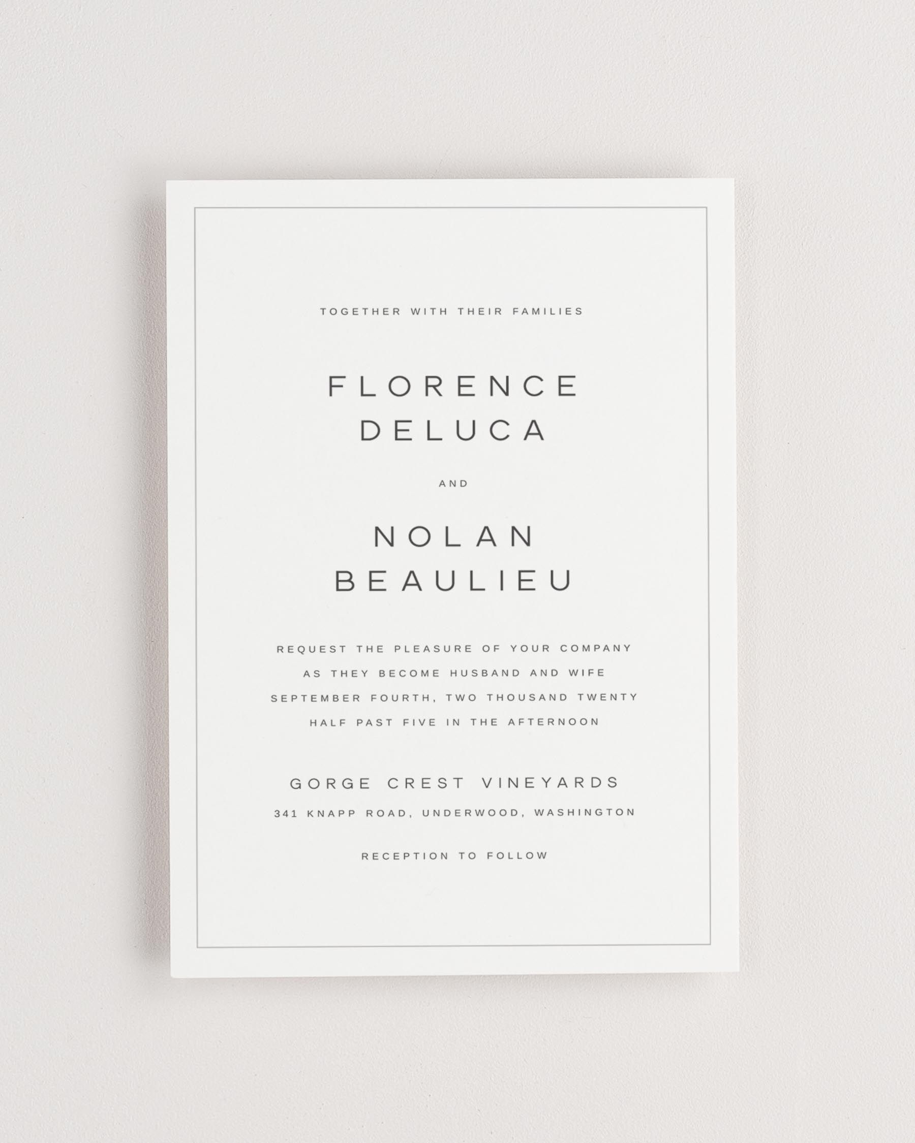 Simple close-up of Florence invitation.